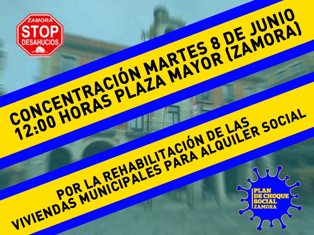 Ante la innegable crisis habitacional de la que la provincia de #Zamora y su capital no son una excepción nos concentraremos para exigir al <a href="/AytoZamora/">Ayto de Zamora</a> se haga cargó de su responsabilidad y rehabilite las viviendas municipales para que sean destinadas a alquiler social.