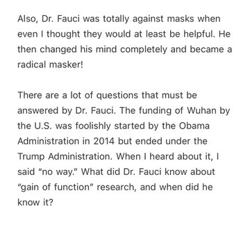 NEW: Trump statement on Fauci:

"What did Dr. Fauci know about gain-of-function research and when did he know it?"