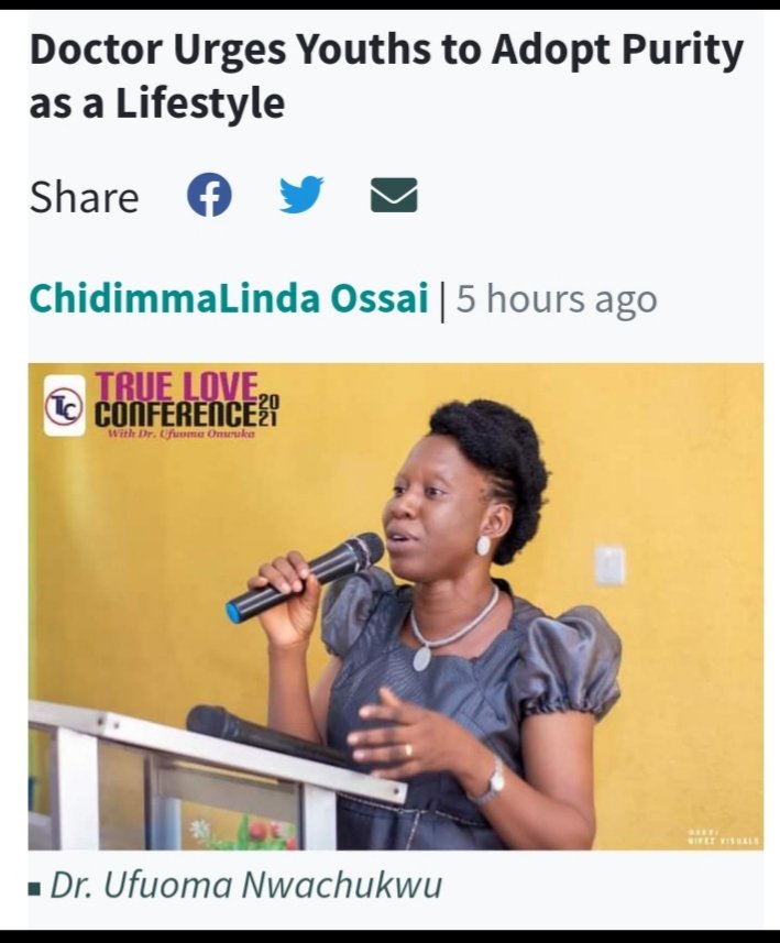 therecordunn's tweet photo. The founder and president of True Love Club, Dr. Ufuoma Nwachukwu, has urged youths to adopt purity and chastity as a lifestyle.
...
She also warned youths against rushing into marriage because of pressure as this may lead to regret in future.

Full story:
https://t.co/3TVQvAOuf1 https://t.co/5OCbl0Ps2y
