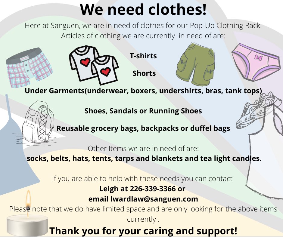 SanguenOutreach's tweet photo. Who doesn’t love a little spring cleaning, right??  We would gladly accept the below items for our Outreach Van so we can distribute to folx in need right here in Waterloo Region!! #kwawesome #community #outreachvan https://t.co/RYauImF4tI