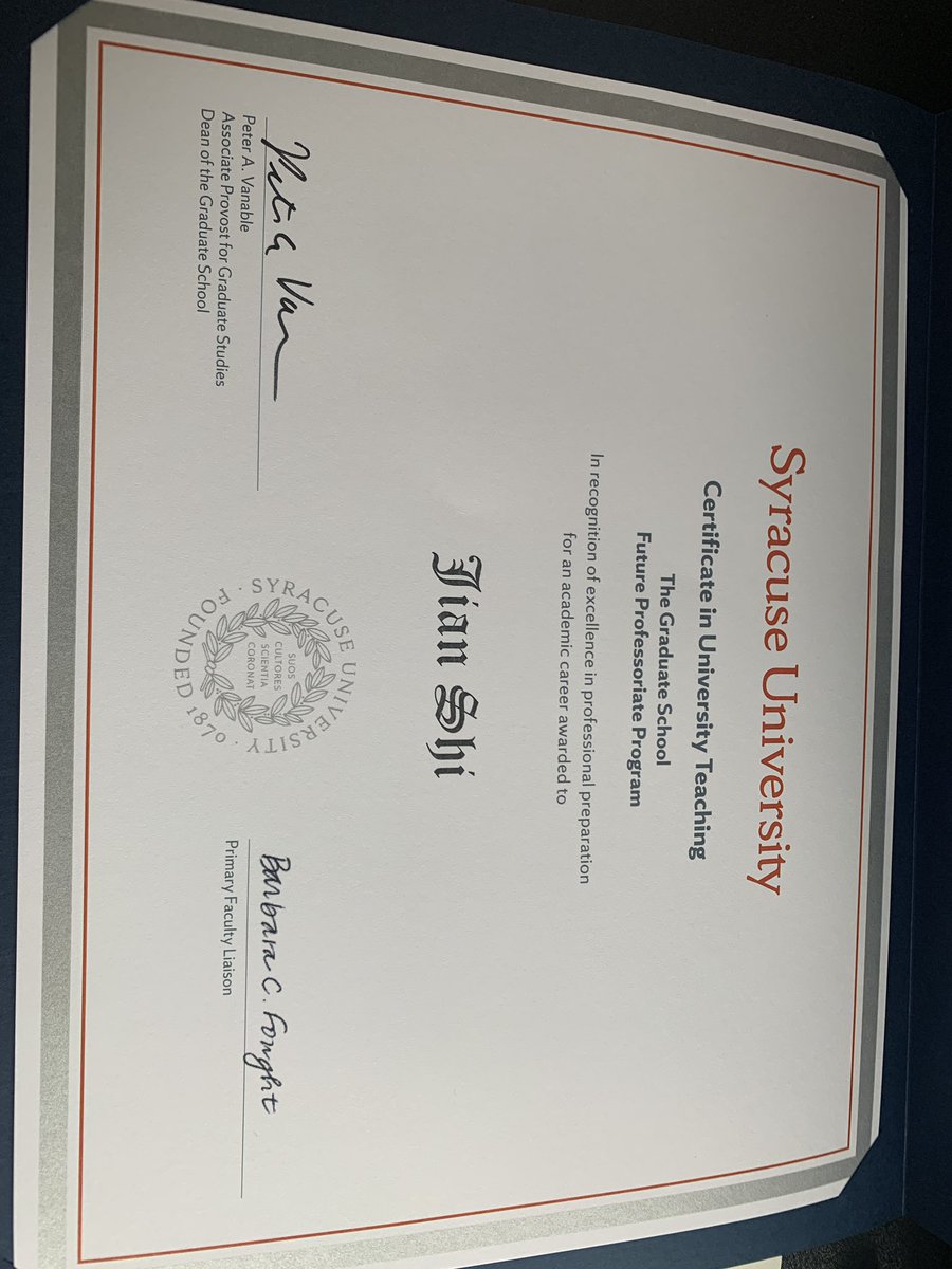 Dr. “Callie” Jian SHI (@jianshi_js) on Twitter photo Finally, I got my teaching certificate. ☺️I am immensely grateful for my teaching mentors’ <a href="/DrCJohnson/">Christal Johnson</a> <a href="/bcfought/">Barbara Fought</a> and my committee members’ <a href="/anniecosborne/">Dr. Anne Osborne</a> <a href="/HuaJiangSU/">Hua Jiang</a> continued support and guidance in my academic journey! Appreciate it! Finally, I got my teaching certificate. ☺️I am immensely grateful for my teaching mentors’ <a href="/DrCJohnson/">Christal Johnson</a> <a href="/bcfought/">Barbara Fought</a> and my committee members’ <a href="/anniecosborne/">Dr. Anne Osborne</a> <a href="/HuaJiangSU/">Hua Jiang</a> continued support and guidance in my academic journey! Appreciate it!