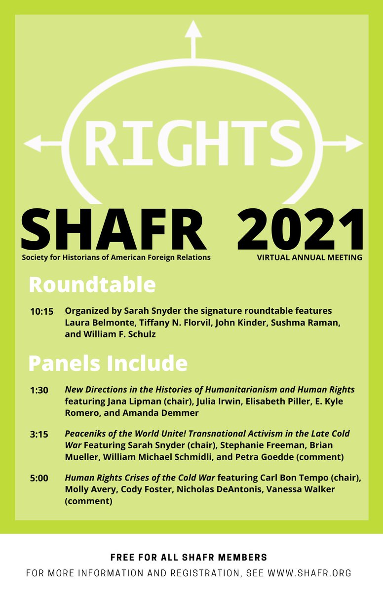 SHAFRConference's tweet photo. 14 days until the launch of 2021 @SHAFRhistorians @SHAFRConference!
A great lineup of Rights-themed roundtable and panel conversations on Thurs June 17. Register at https://t.co/tvdGgVc2LQ Free for SHAFR members! https://t.co/cQKPKHIhLH