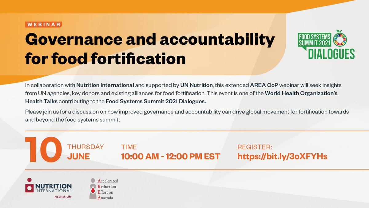 NutritionIntl's tweet photo. 🗓️Register now for this webinar on June 10: Governance and accountability for #FoodFortification. Including speakers from @WHO @AREACoP @UNICEF @WFP @USAID @IodineGlobal @FFINetwork +more! #FoodSystems4Health #SummitDialogue #FoodSystemDialogues https://t.co/UKefWQoEsp https://t.co/tZC21oQO1g