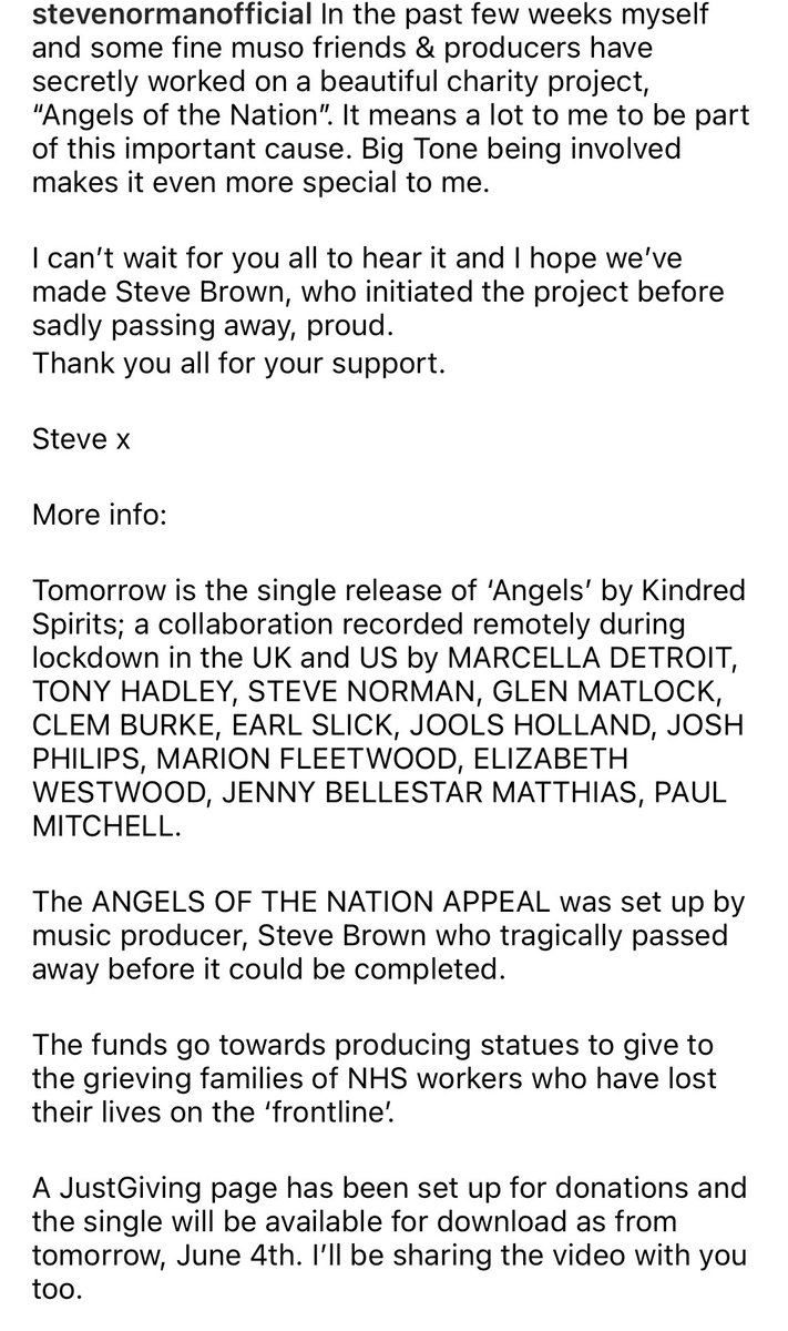 SteveNormanReal's tweet image. @marcelladetroit @TheTonyHadley  @REDTREASURE @real_earl_slick @BBCLater @GlenMatlock @clemburke @BlondieOfficial @SpandauBallet @LizWestwood #joshphillips #mitchellacoustics #marionfleetwood #angelsofthenation #angels #kindredspirits #nhs #justgiving #charity #charityrecord