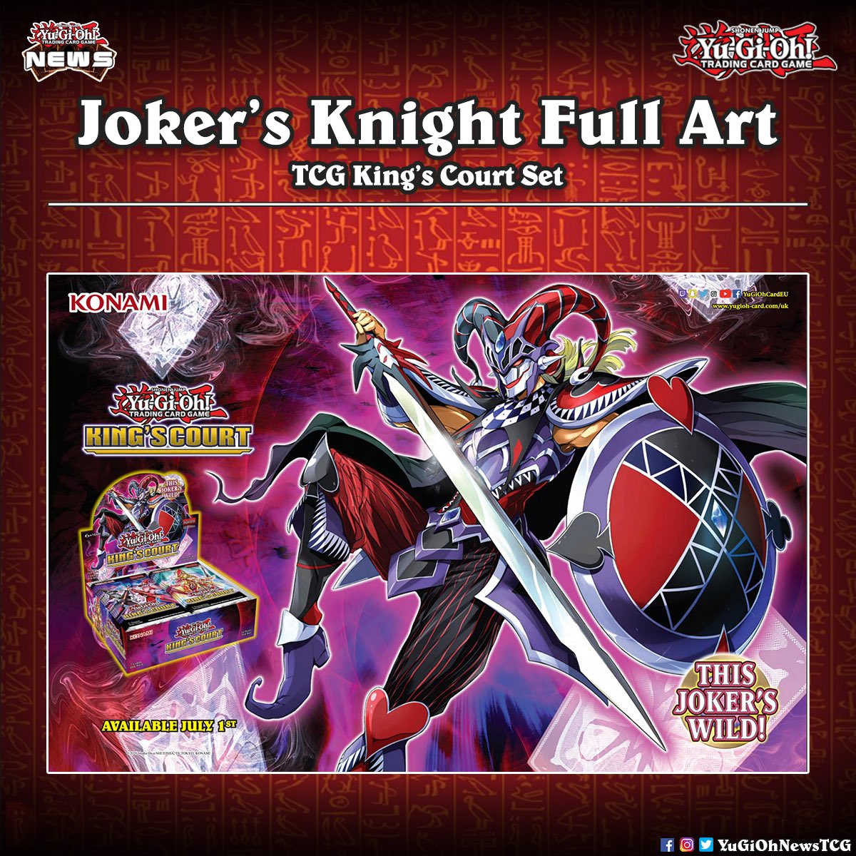 YuGiOhNewsTCG's tweet photo. ❰𝗞𝗶𝗻𝗴’𝘀 𝗖𝗼𝘂𝗿𝘁❱
A full art image of Joker’s Knight has been revealed 🃏 👸🏼🤴🏻
#遊戯王 #YuGiOh #유희왕 https://t.co/UXU9HnRrb8