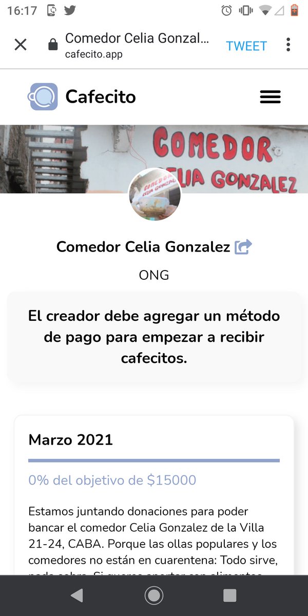 JuanDabove's tweet photo. @SilenaEbria Intenté hacer una donación y no pude, figura q deben agregar método de pago https://t.co/au4iyyCQjX