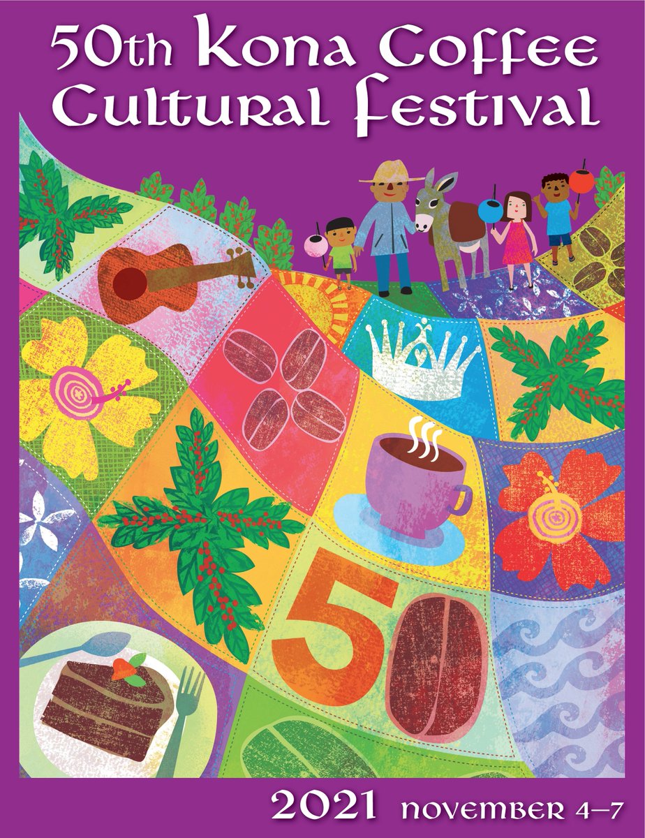 konacoffeefest's tweet photo. The Kona Coffee Cultural Festival is delighted to announce its signature 2021 artwork was created by critically acclaimed New York Times bestselling picture book illustrator and artist Jing Jing Tsong. @JingJingTsong #konacoffeefest https://t.co/k9Q0c7ULoO