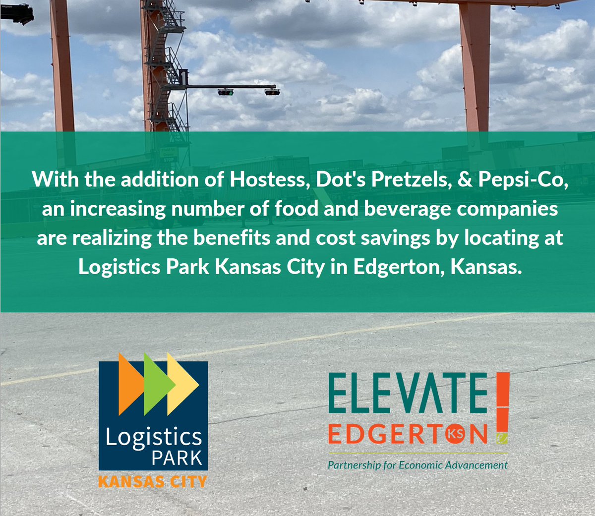 KCSmartPort's tweet photo. Many food & beverage companies, like Hostess Brands, Dot's Pretzels & PepsiCo, have selected #LPKC in @ElevateEdgerton for new facilities. Rail & highway access, as well as available real estate, are key benefits. https://t.co/8NTQbaf4W2
#KCDelivers #FoodLogistics #WhyKC https://t.co/5GtuNPq15O