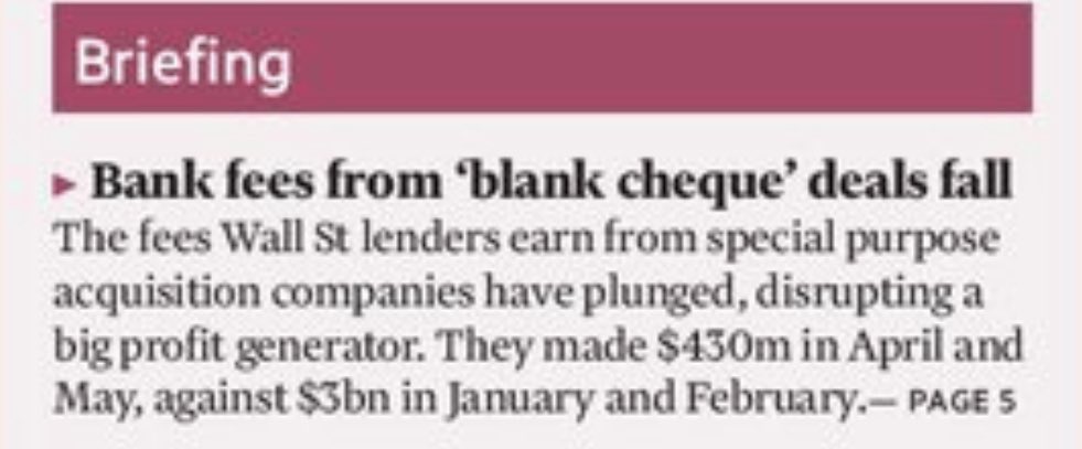 FTJFranklin's tweet image. If you like reading about Spacs *and* reading newspapers then be sure to get a company of @FT tomorrow to read our piece in print on falling Spac fees