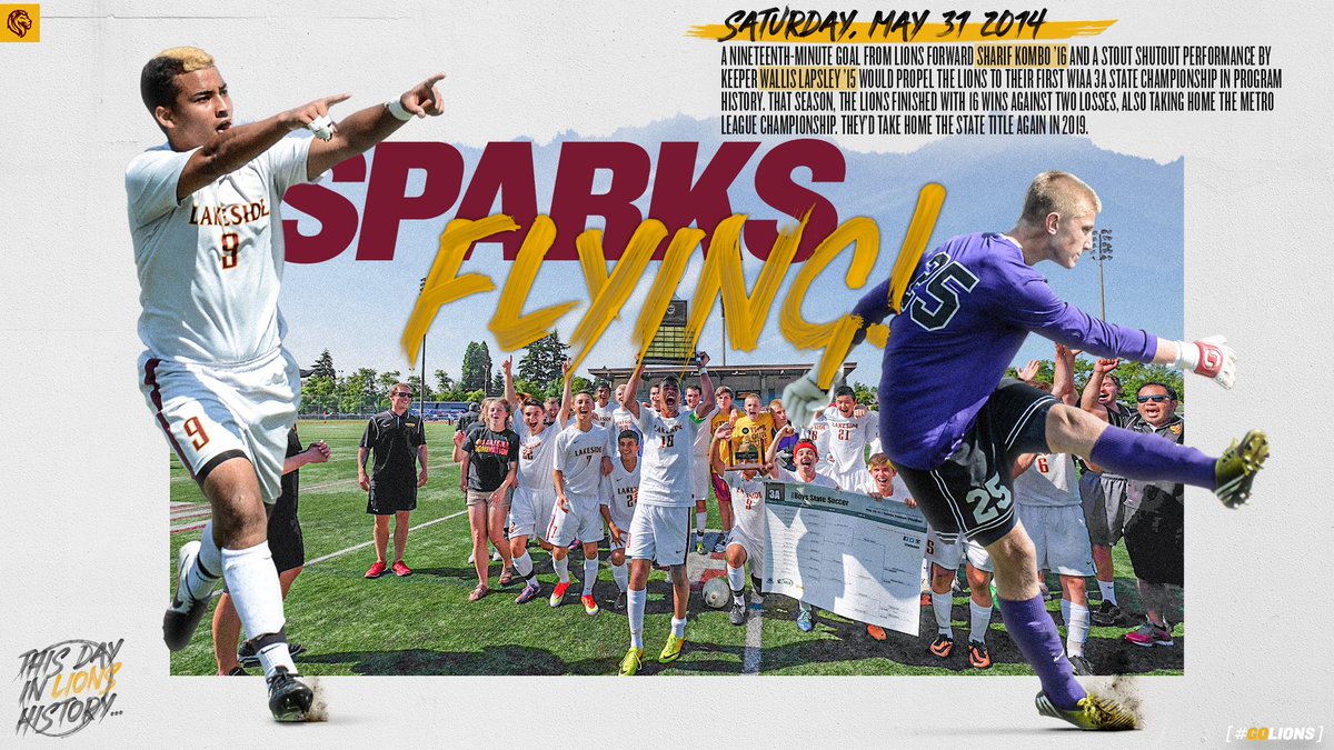 LakesideLionsFC's tweet image. 🔔𝚈𝙴𝚂𝚃𝙴𝚁𝙳𝙰𝚈 IN LIONS HISTORY🔔

𝐌𝐀𝐘 𝟑𝟏, 𝟐𝟎𝟏𝟒

Sharif Kombo '16 scores the goal. Wallis Lapsley '15 shuts them out. Lions hoist the trophy. That's how you win your first @wiaawa 3A state championship in program history.

#GOLIONS