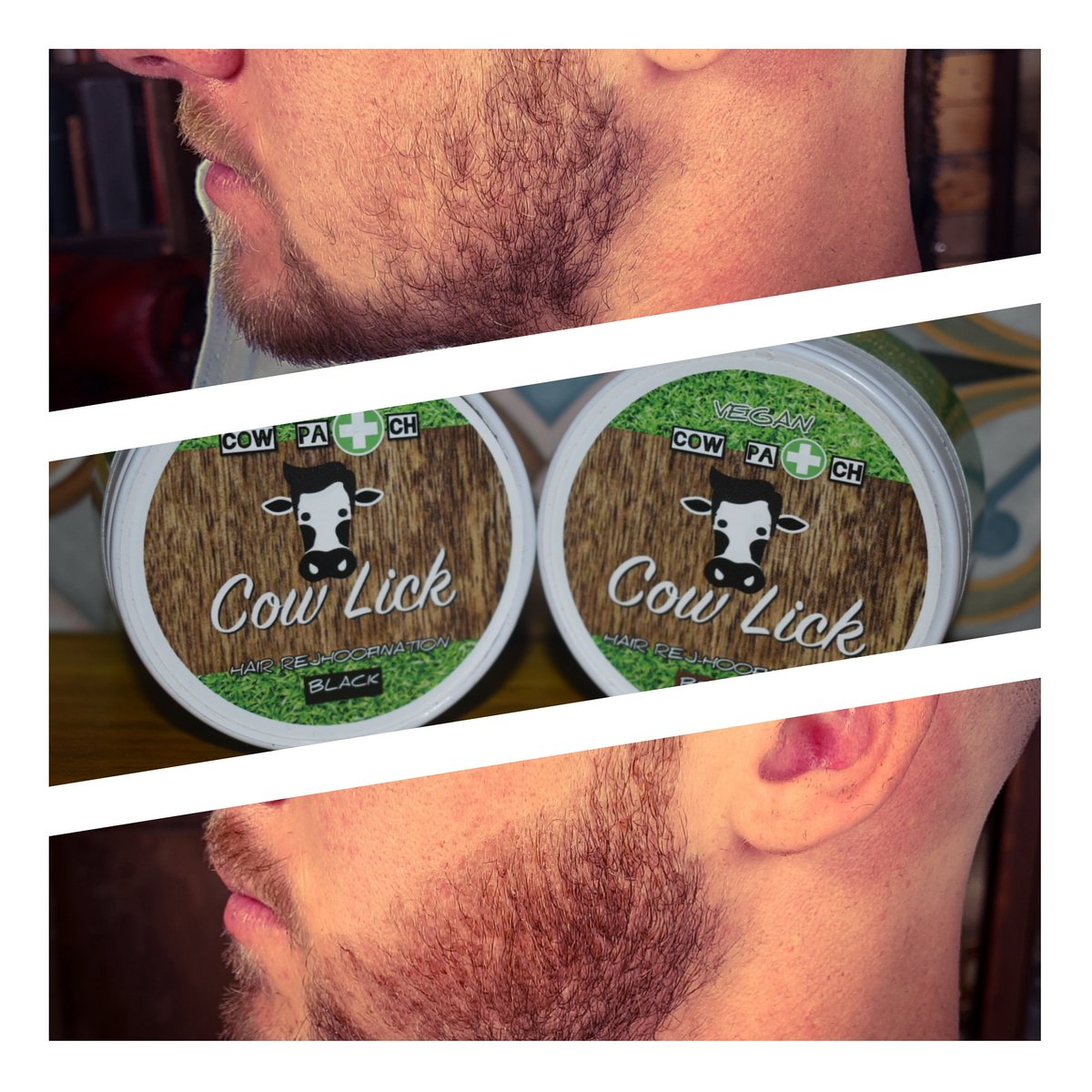COW PATCH - Hair rej-hoofination for head &amp; face

🔎 Hides &amp; restores baldness. 
🟤 2 Colours available ⚫ cow-lick.com
🔥 Temporarily colours the hair to cover grey.
🏬 Just £7.99 if bought instore.🚚 £9.99 delivered