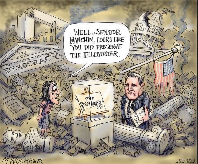 Robert S. McElvaine on Twitter: "Cartoons can be so powerful in getting to  the point. Take a look at this one, Sen. Manchin (and Sinema). #democracy  #savedemocracy #filibuster #manchin #sinema #patriotism…  https://t.co/XSdphs7ggm"