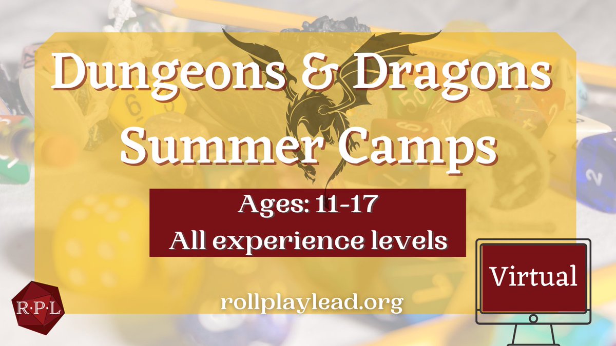 rollplaylead's tweet photo. Virtual camps start Monday! We'd love to have your adventurer join us. From beginner-advanced, ages 11-17, we have a spot waiting.

https://t.co/mytelxHrLu

#dnd #teens #summercamp #virtual #socialskills https://t.co/4fs14djJA5