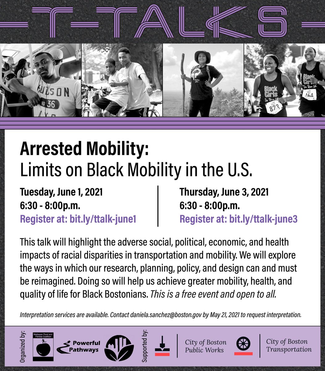 Join us today for a conversation about how transportation policies, plans, and projects systematically limit the mobility of Black residents. #ArrestedMobility  #TTalk Register at bit.ly/ttalk-june1