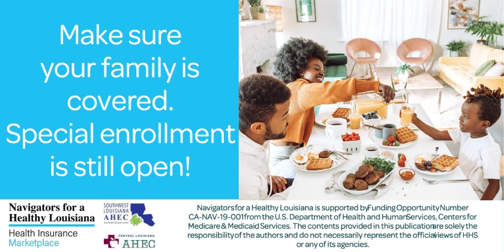 Special enrollment is open until August 15, 2021. Schedule a FREE appointment with Navigators for a Healthy Louisiana to learn about your options. 1-800-435-2432
#getcovered