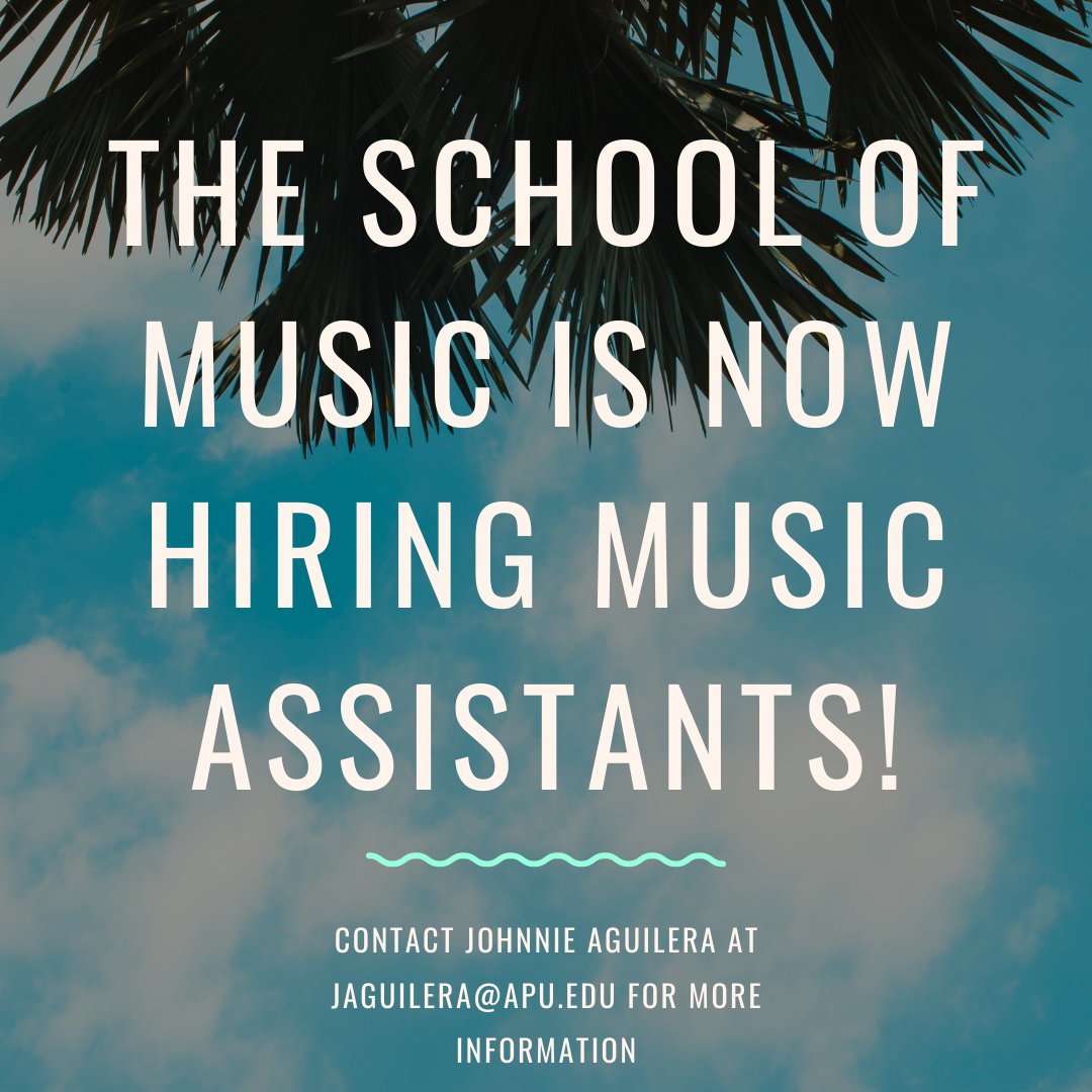 musicapu's tweet photo. The School of Music is looking to hire enthusiastic students for the Music Assistant position for the 2021/2022 academic year. For more information, follow the link below to the Music Assistant application on Handshake. 

https://t.co/9E7EwbrlKz https://t.co/X4VeDVmwRn