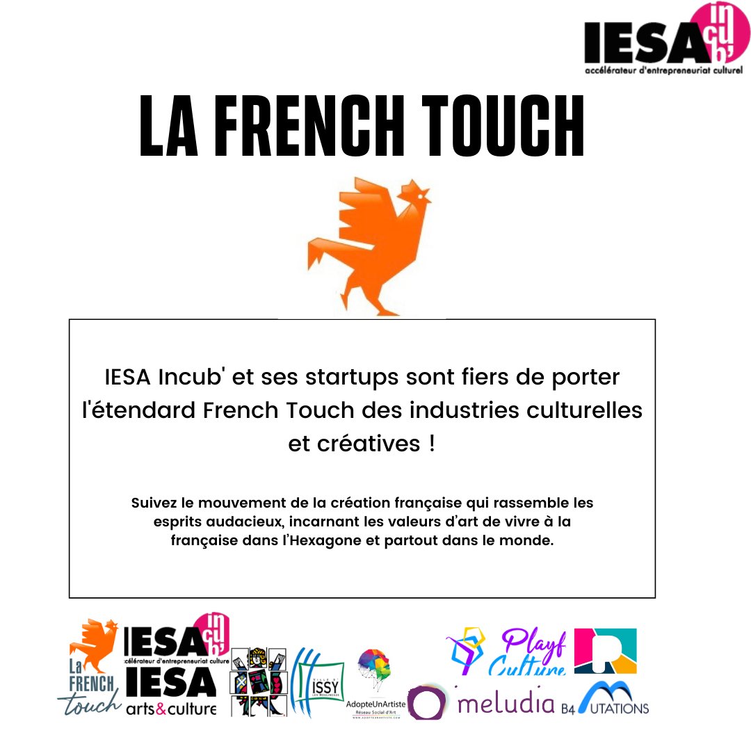 iesaincub's tweet photo. Nous avons l’honneur de vous annoncer que l’IESA Incub et ses startups portent désormais fièrement l’étendard French Touch des industries culturelles et créatives
#iesaincubparis #FrenchTouch #Culture
#Paris #entrepreneurculture #IndustriesCulturellesetCreatives 
#incubateur https://t.co/sFgFJFageU