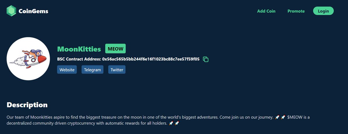 MoonkittiesC's tweet photo. Guess what?! CoinGems listed us! Go vote for us here!
https://t.co/VKvE22gRGq 🕺💃
#trending #winningvotes #MEOW #besttimetobuy #smartinvestor #bignewss #tothemoon #ATHcoming #Moonkitties #listinglikecrazy 😎😉 https://t.co/NLVFzeYgMD