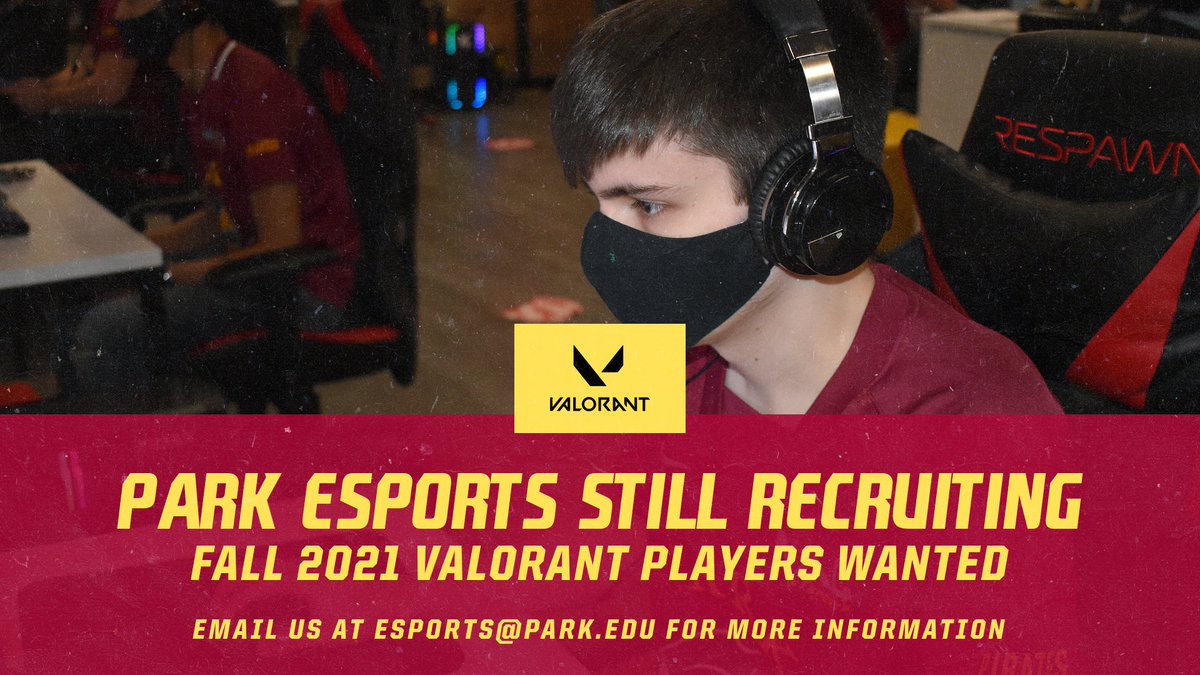 ParkEsports's tweet photo. Park Esports is still recruiting for the 2021-2022 academic year! Begin the recruitment process by filling out our Recruitment Form and Gaming Profile! #GLHF
https://t.co/WgBM7Pw4Ji https://t.co/2zewDoB75v