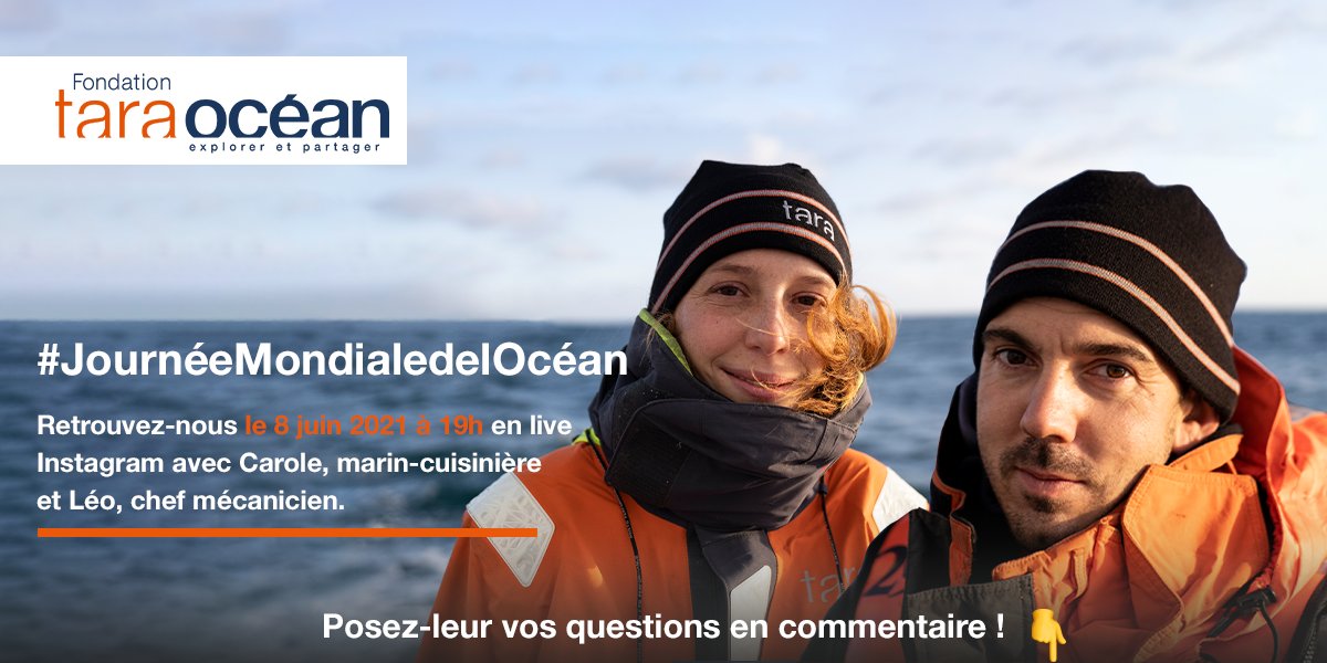 TaraOcean_'s tweet image. J-7 avant la #JournéeMondialeDeLOcéan 🌊
À cette occasion, nous organisons un live Instagram le 8 juin à 19h en direct de Tara avec Carole, marin-cuisinière et Léo, chef mécanicien 👩‍🍳👨‍🔧
Ils parleront des métiers de la mer, de la vie et de l’organisation à bord d’un bateau ⛵️