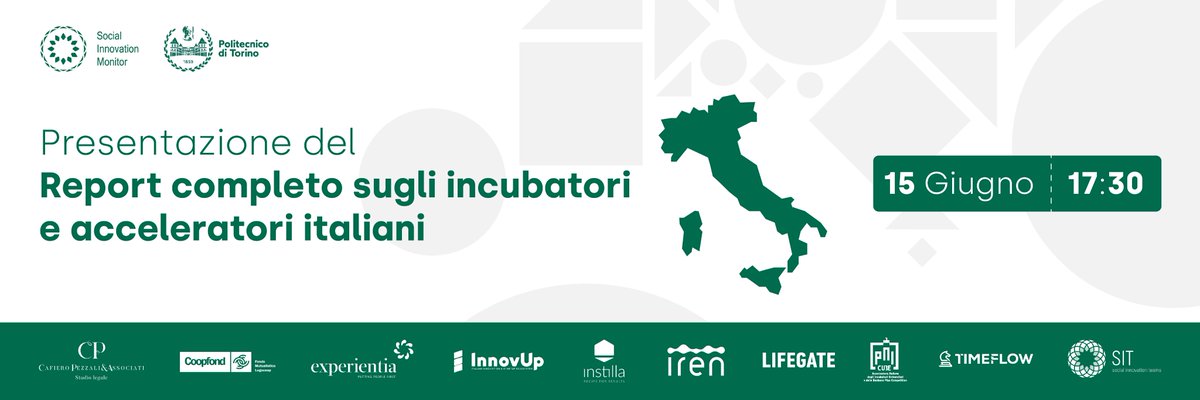 Il 15 giugno alle ore 17.30 non prendere impegni!
Presenteremo i dati salienti del nuovo Report Completo sugli incubatori e acceleratori italiani e ne discuteremo con un panel di esperti. 

I biglietti sono disponibili qui: bit.ly/3uHOWdl