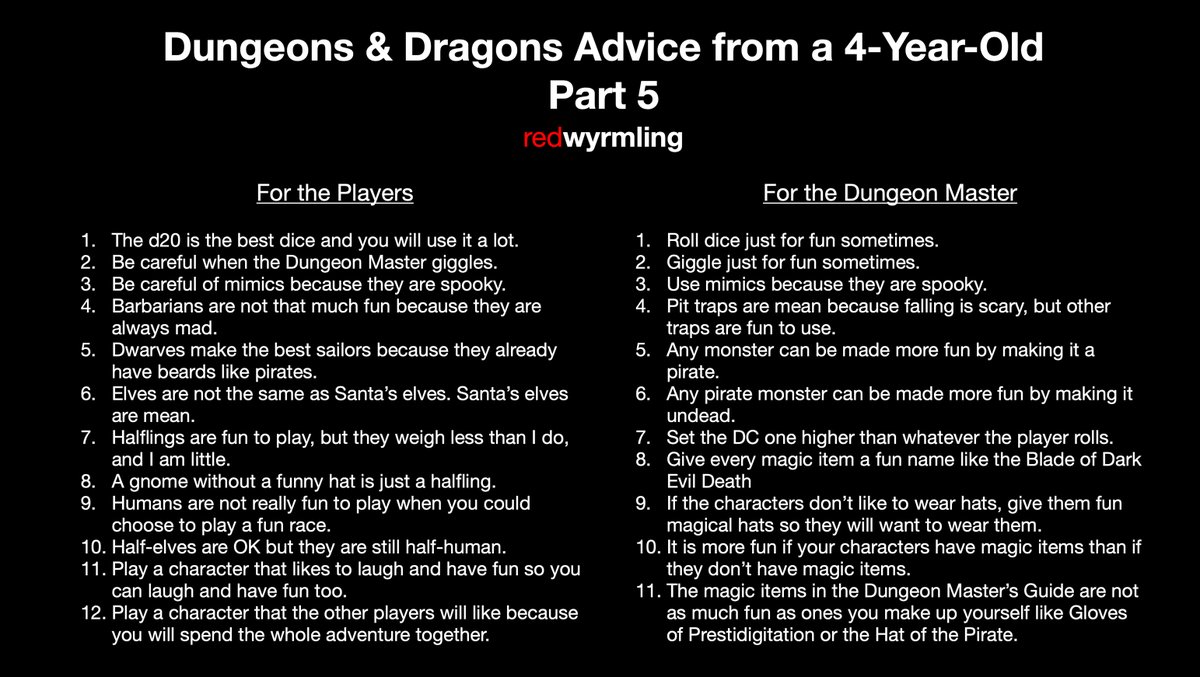 redwyrmofficial's tweet photo. The redwyrmling (with the help of his daddy) is preparing content for his upcoming #dnd book... Redwyrmling's Guide to Everything. Here is part five of his advice for both players and dungeon masters. #ttrpg #ttrpgkids #ttrpgsolidarity https://t.co/48iw5wHK68