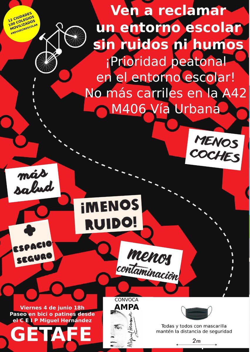Un día después del #diamundialdelabicicleta pedalearemos en la #RevueltaEscolar que organizamos!! ¿Os apuntais <a href="/AMPAPineda/">AMPA Mariana Pineda</a> <a href="/JGuillenAMPA/">AMPA CEIP Jorge Guillén Getafe</a> <a href="/AMPACarlosV/">AMPA Emperador Carlos V</a> <a href="/AMPA_MB_Getafe/">AMPA María Blanchard de Getafe 🍏💚</a> <a href="/ConfapaMadrid/">CONFAPA MADRID</a> <a href="/AMPAElBercial/">AMPA El bercial</a> <a href="/ampa_mafalda/">AMPAMafalda</a> ???