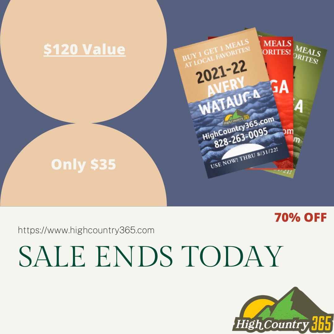 HighCountry365's tweet photo. 190 BOGO deals, 82 restaurantsand hundreds of dollars of savings all for $35. 
For $35, get all 3 of our passes. Sale ends tonight!

Order online at https://t.co/yRsCYQv9DL https://t.co/JJVQlzYpsA