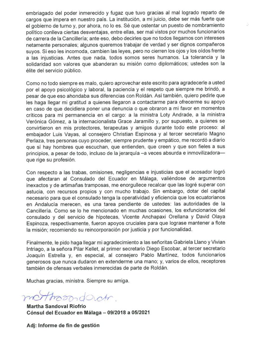 MinutoPichincha's tweet image. 🔴 #ÚltimaHora | Excónsul de Ecuador en #Málaga denunció que fue víctima de acoso sexual y hostigamiento laboral por parte Cristóbal Roldán, exembajador de Ecuador. “Cuando perpetraba sus abusos de poder, Cancillería presentó Protocolo contra Acoso Sexual y Hostigamiento Laboral”