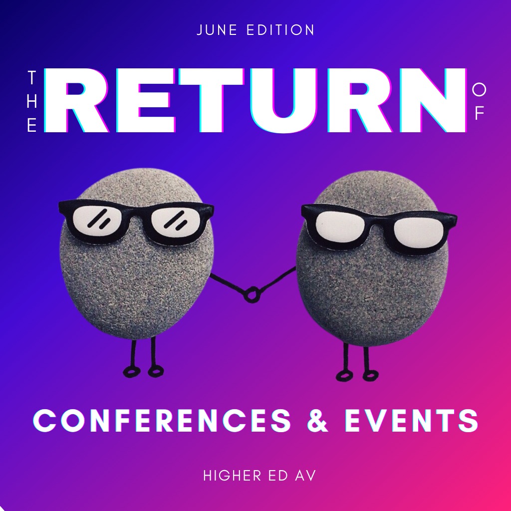 HigherEdAV's tweet photo. WOOT WOOT! The June edition of the Higher Ed AV Digital Magazine is LIVE! This month's theme: The Return of Conferences and Events! Check it out at: https://t.co/zd8NYvQDq4. 
#highered #edtech #avtweeps https://t.co/rR3aOl3AFs