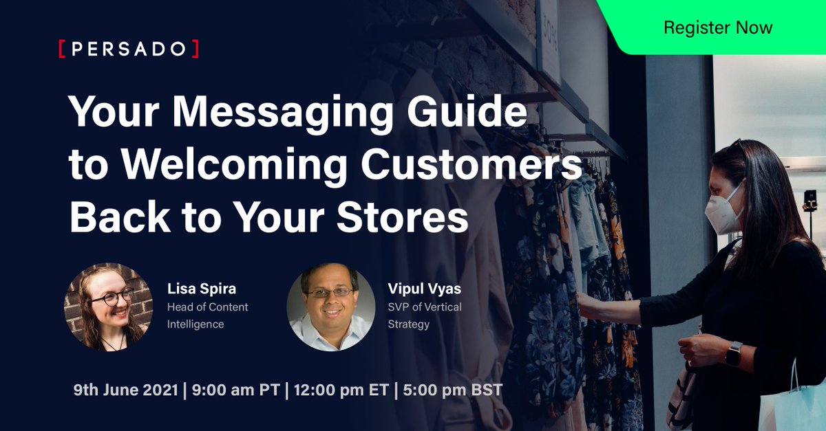 NEW WEBINAR: Welcome customers back to your stores with #AI powered language insights from <a href="/Persado/">Persado</a>. RSVP for tips on how to connect with customers in a hybrid online/in store world: bit.ly/retail-reopeni… #retail #cmo