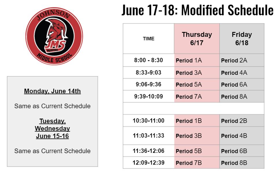 Last week of school schedule