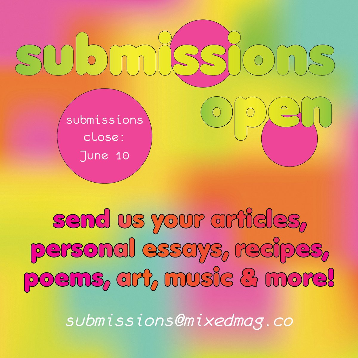 UPDATED Issue 9 Submission date is 6/10!! You have 5 extra days to send in your work. We’re looking for submissions in all sections!