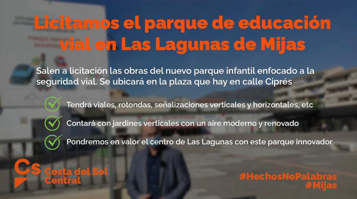 CsCostaSolCentr's tweet photo. #Mijas | #NuevoParque | #EdVial
🍊Salen a licitación las obras del nuevo parque infantil enfocado en la educación vial. Este nuevo parque se ubicará en la plaza que hay en calle Ciprés, junto al nuevo Tejeringo´s.
🔶Comenzará tras el verano y tardará unos tres meses. https://t.co/TL3JSetuRG