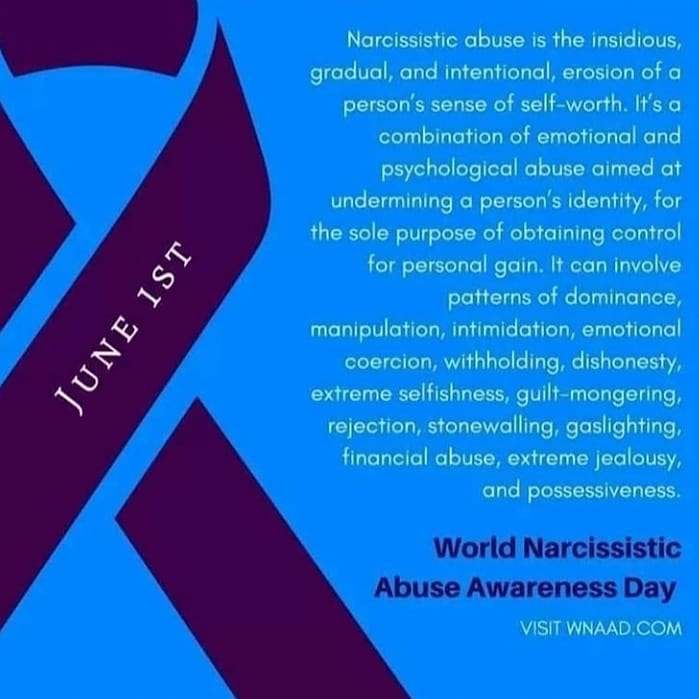 To my fellow survivors: On this Narcissistic Abuse Awareness Day, let's take the time to share our wisdom with others, who may not be aware of narc abuse. Hopefully, with more awareness, there'll be less vulnerable people out there for narcissists to prey upon. #narcissisticabuse