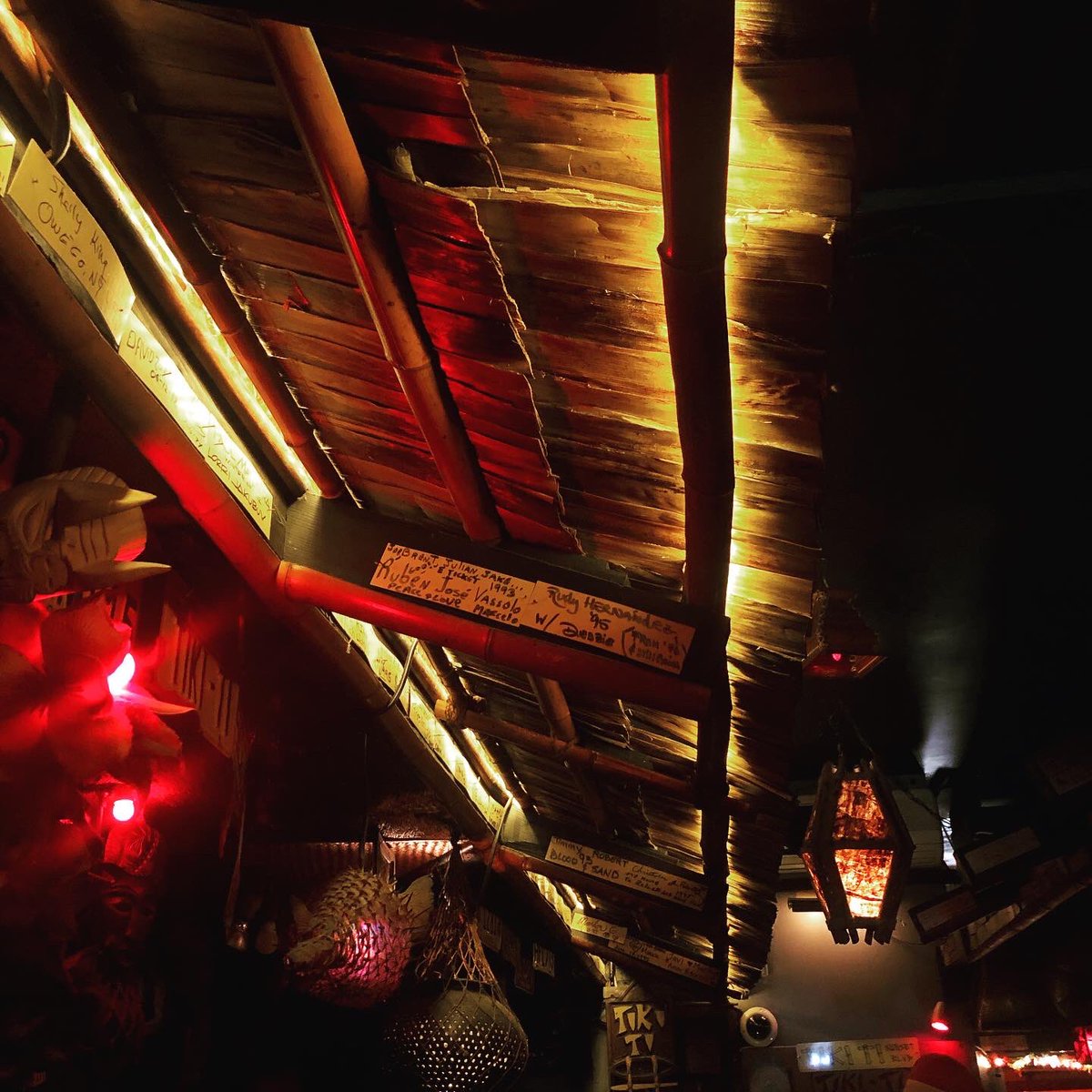 Tiki_Ti's tweet photo. New thatch and lighting over the bar is in! #thatch #thathing #tiki #tikibar #bamboo #abaca #awning #tikiti #club4427 #vintagetiki #ilovetiki #tikidecore #tikiaf https://t.co/RqhITANFvx