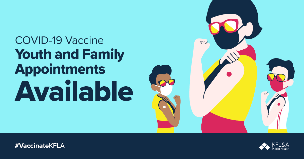 KFLAPH's tweet image. Many youth and family clinic appointments are still available for youth 12 to 17 waiting for their first dose. Book now! ow.ly/mnNK50F0rka #VaccinateKFLA @LimestoneDSB @ALCDSB