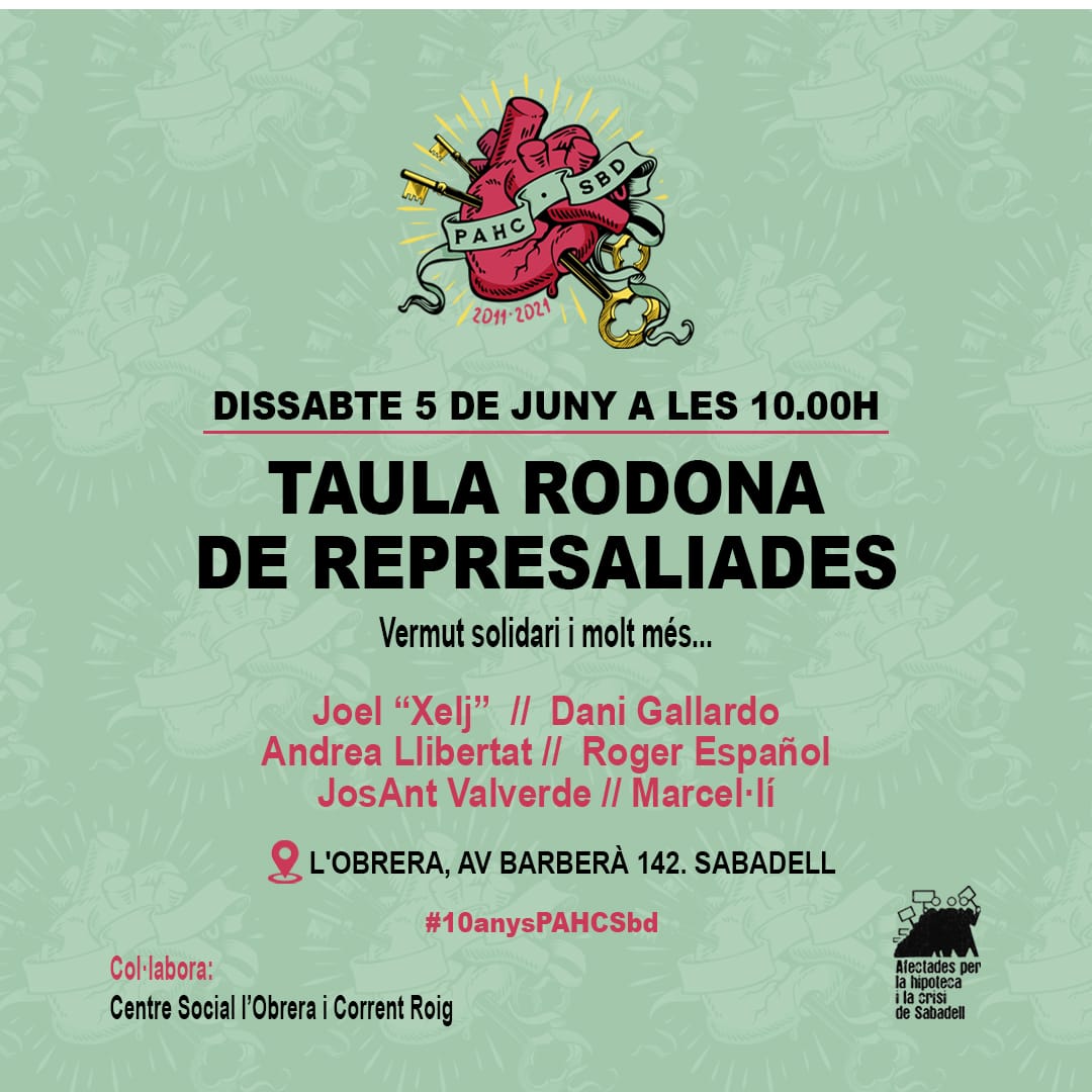 🌞BON DIA COMPAHS!🌞

🟢 Tens plans aquest dissabte?

✅Des de la PAHC SBD estarem donant veu a les represaliades📢

Inscriviu-vos aquí:

[CAT]: forms.gle/y4PFfTGDP7xUex… 
[CAST]: forms.gle/U3SRPFUY9F8rst…