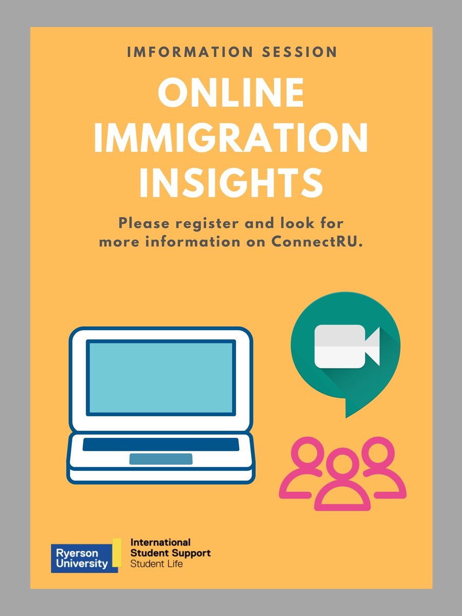 Join us TODAY for a 1-hour Online Immigration Insights: Temporary Resident Visa workshops on various immigration documents you may be extending or applying for. 

Sign up: connectru.ryerson.ca/event/181142