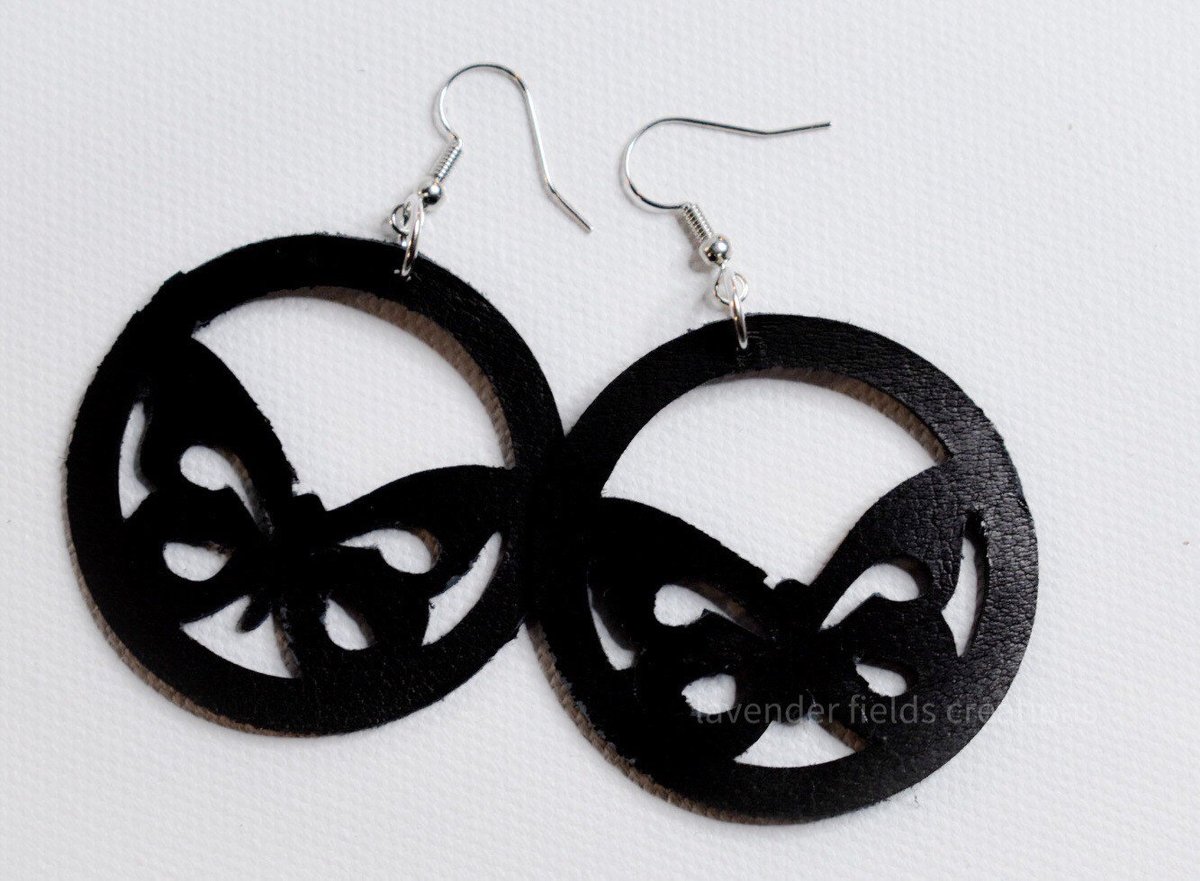 Excited to share the latest addition to my #etsy shop: Black Leather Butterfly Earrings (202118E) etsy.me/3i8Glxv #black #silver #glass #earwire #earlobe #leather #earrings #natural #butterfly
