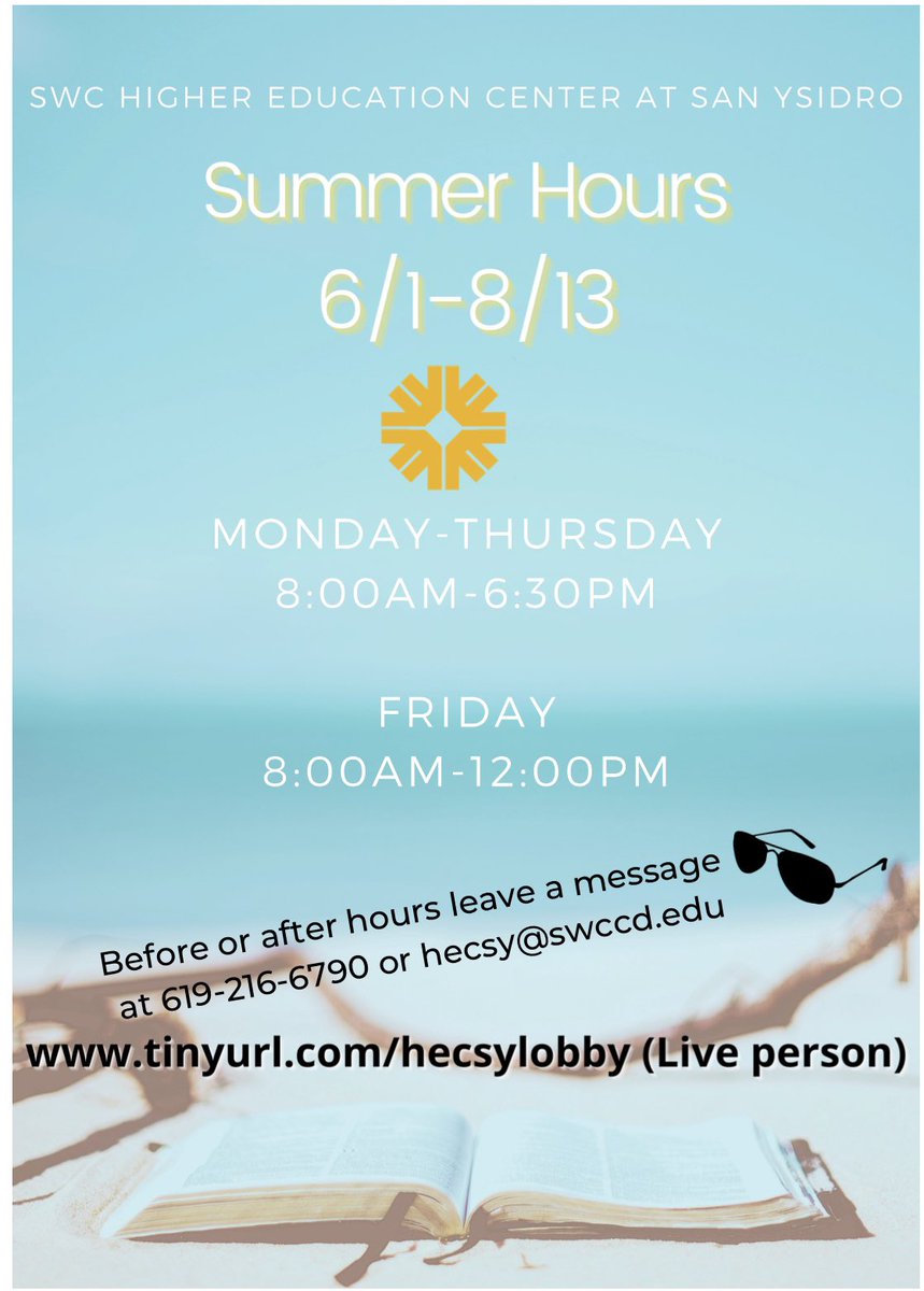 swc_hecsy's tweet image. Check out our availability during summer! You can reach us on Zoom/chat in our lobby, email or phone!  #wegotyou #Summer2021