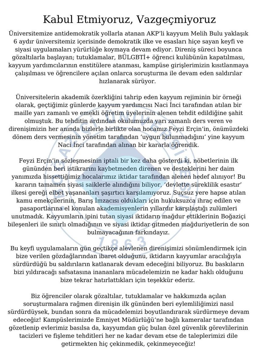 bounmeclis's tweet photo. KABUL ETMEYEN VE VAZGEÇMEYEN HERKESE #AkademikHayatıDurdur
#KayyumaKarşıDirenişe https://t.co/Dwo6bbkIPW