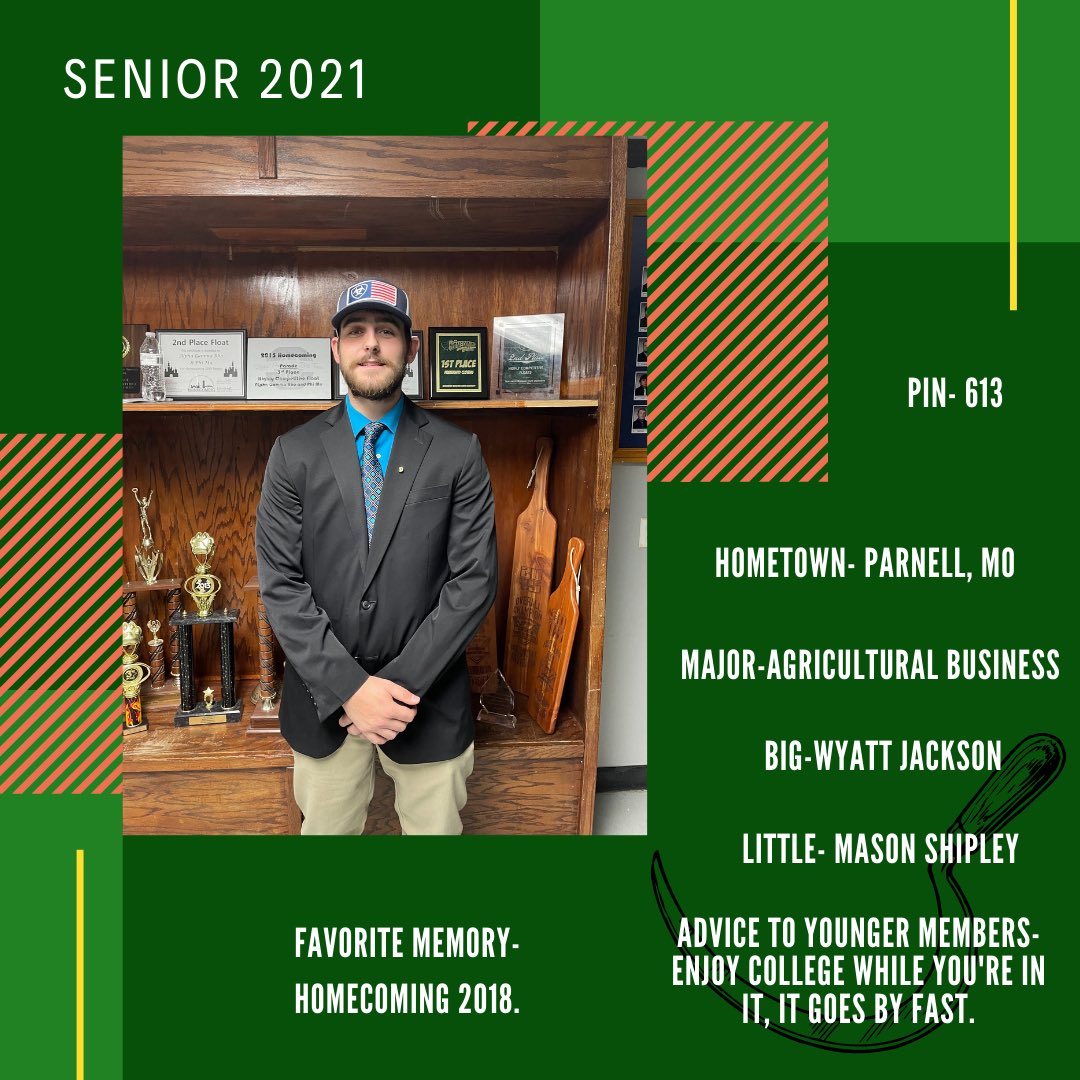 Introducing our final senior of spring 21’... “Brayden’s presence and leadership was one of the many reasons of why I joined AGR.” -Mason Shipley 636
.
.
. 
#makingbettermen #oabaab #senior21 #graduate
