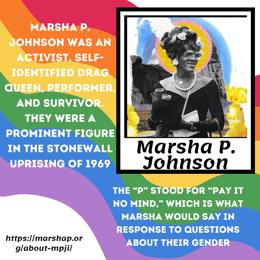 🏳️‍🌈HAPPY PRIDE YALL🏳️‍🌈
throughout the month we at SAS will be highlighting influential &amp; inspiring LGBTQIA+ advocates- starting with Marsha “Pay it No Mind” Johnson 💖 #PRIDE #cppsurvivoradvocacy