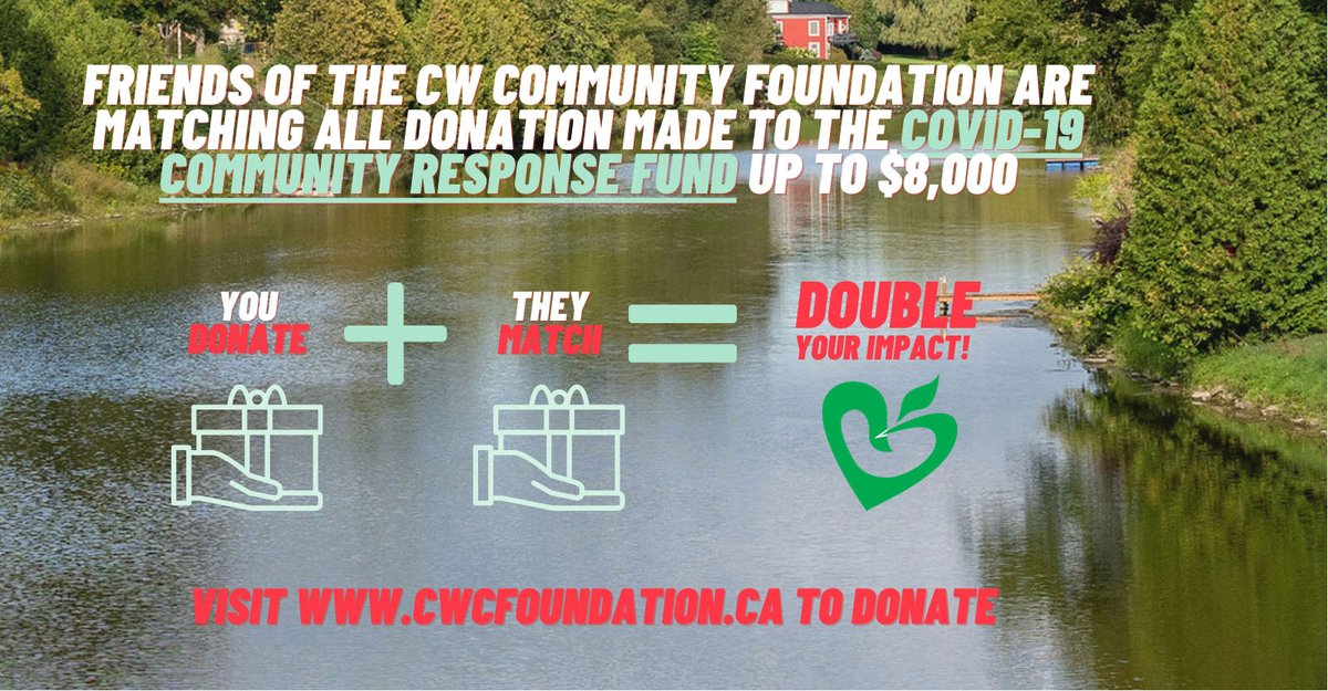 Friends of the Community Foundation will match all donations made to the CW COVID-19 Community Response fund (CW-CRF) up to $8,000. Read about past grants bit.ly/3huaQuD. <a href="/TheGrand101FM/">The Grand 101.1FM</a> <a href="/WellyAdvertiser/">WellingtonAdvertiser</a>

DONATE today to DOUBLE your Impact bit.ly/3p2lxcl.