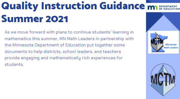 MCTM, MN Math Leaders, and MDE partnered to create this resource around Quality Instruction in Mathematics - Thanks to the many minds and hearts that went into creating this resource for all! #mtbos <a href="/MNmath4all/">Minnesota Math</a>
<a href="/mctmCONNECT/">MCTM CONNECT</a> <a href="/MnDeptEd/">Minnesota Department of Education</a>
docs.google.com/document/d/1bD…