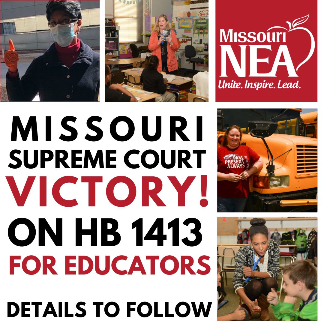 MissouriNEA's tweet photo. Watch the MNEA website and social media for details about the Missouri NEA victory handed down by the Missouri Supreme Court today (6/1) on HB 1413.

Coming soon to https://t.co/OgPChxyiha.

#MNEAunited #MNEAleads https://t.co/3KRbqyUC00