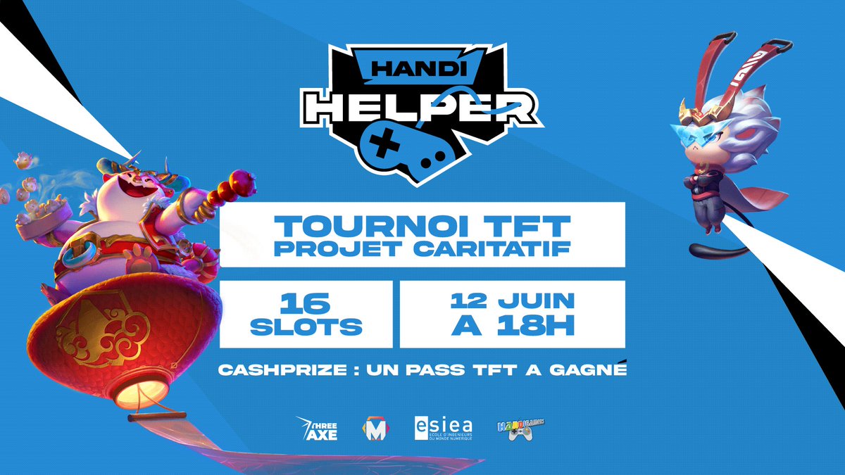 HandiHelper🏆

À la suite du tournoi Rocket League voici le lien d'inscription du tournoi TFT en partenariat avec @intechinfo  😁

Le CashPrize est bien sûr différent avec cette fois-ci un pass TFT à gagner 🥰

Pour tenter votre chance c'est juste ici 👉📝 bit.ly/3uzLyRK