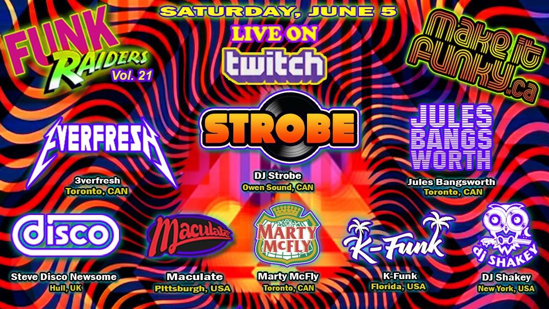 nufunk's tweet photo. #FunkRaiders 21 The Best Funky Breaks &amp; Bass Livestream Sat June 5th w/ @Farbsie @DJMaculate #MistaTwista @ShabobChik @MartyMcFlyTheDJ @StrobeMusic #DJQuesquecest @JulesBangsworth @3verfresh @DJKfunk #DJLittleFever @DJShakey #TheBohdisava &amp; @DJTanner1998
👉https://t.co/4jtfQwwEH4 https://t.co/qm5z0TKv39