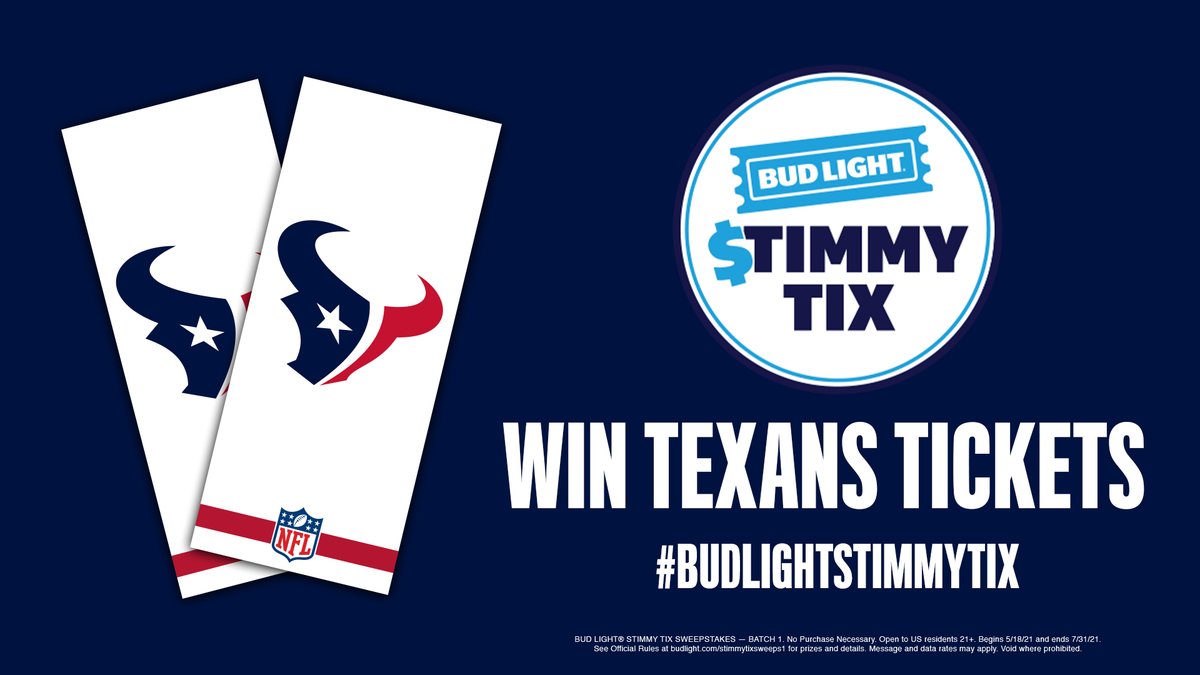 Retweet for a chance to win #Texans tickets!
 
#BudLightStimmyTix | #WeAreTexans
